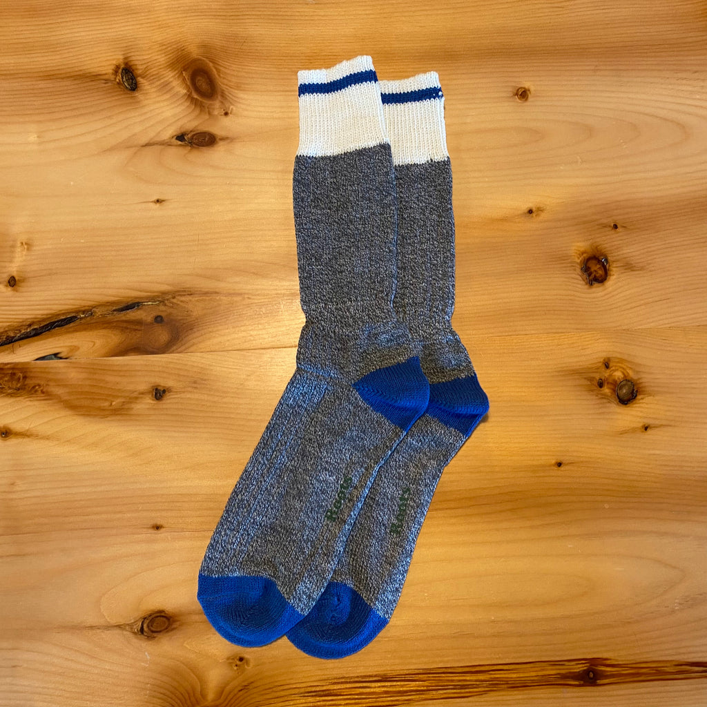 Adult Roots Cabin Sock – 2 Pack - Grey Mix with Blue Stripe